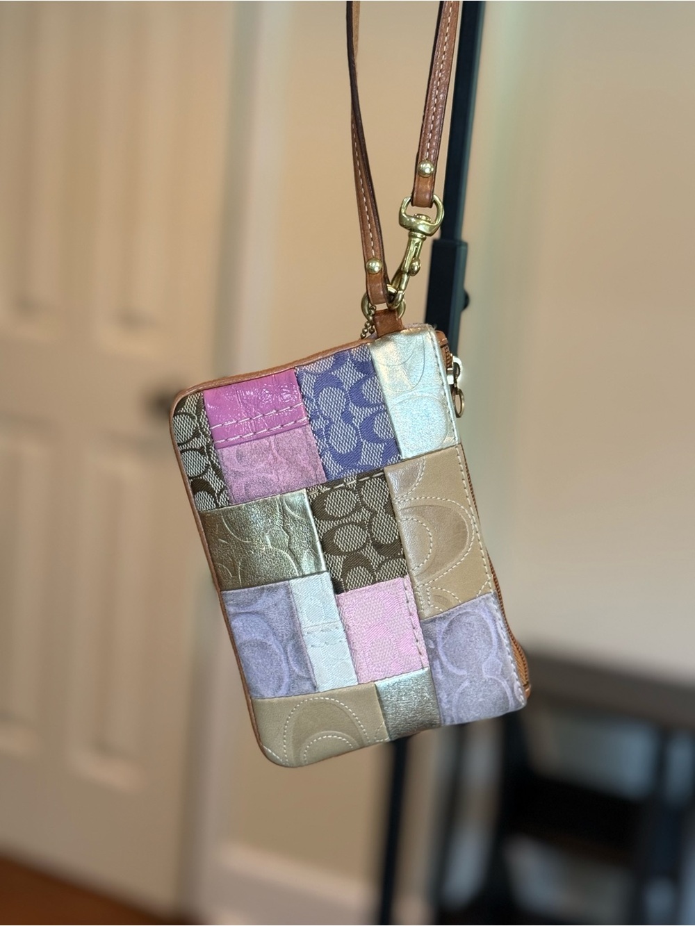 Coach Patchwork Leather Wristlet in Pastel Multicolor - Picture 2 of 8